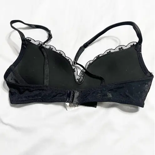 Calzedonia Black Coquette Dark Embroidered Lace Bows Demi Bra Lingerie Size 34B