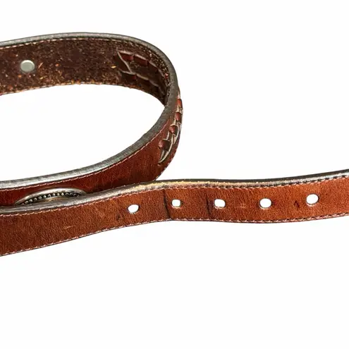 Latigo Vintage Leather Belt 34 Brown Antique Silver Concho Patina Braid Western