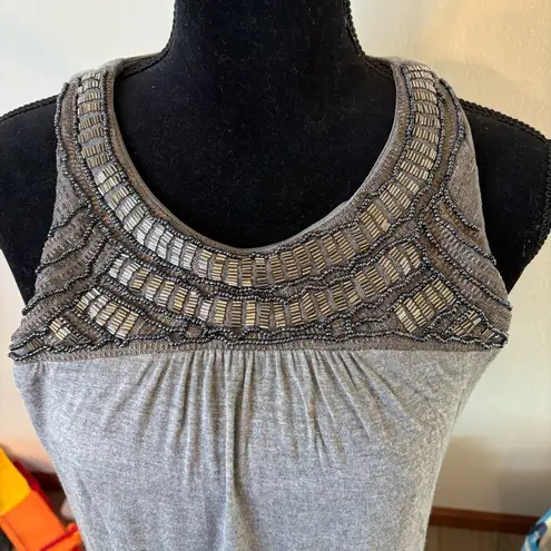 Mossimo Grey Beaded Tank Dress Bodycon Midi Length Boho Y2K Size L Festival Gray Size L