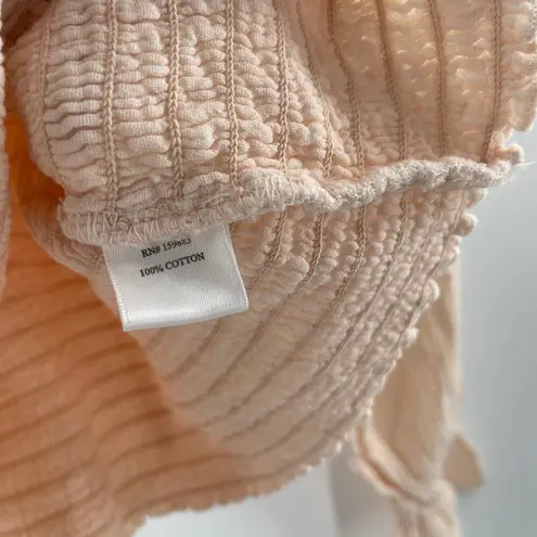 Bobi Blouse Large Smocked Bare Light Peach NWT Long Sleeve 100% Cotton Stretch