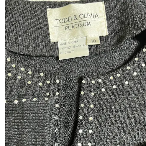 Black Knit Rhinestone Trim Blazer Jacket Women's 10 Todd & Olivia