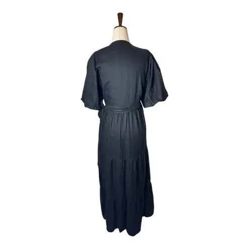 Faithfull the Brand Dress Women 2 Black Linen Edee Wrap Maxi Lagenlook Gothic