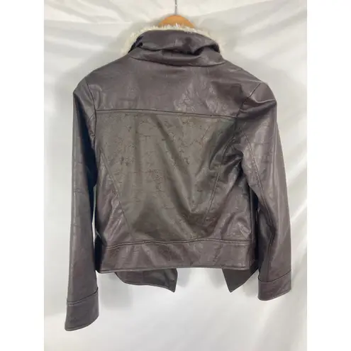 JACK Faux Leather Draped Front Fur trim Jacket Size Small
