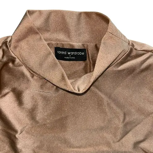 Naked Wardrobe NWOT Shimmer Mock Neck Thong Bodysuit Small