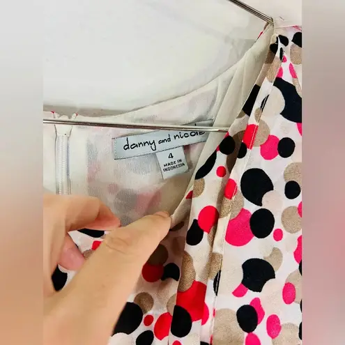 Danny & Nicole Pink Black & Tan Polka Dot Ruffled Open Sleeve Midi Dress Size 4