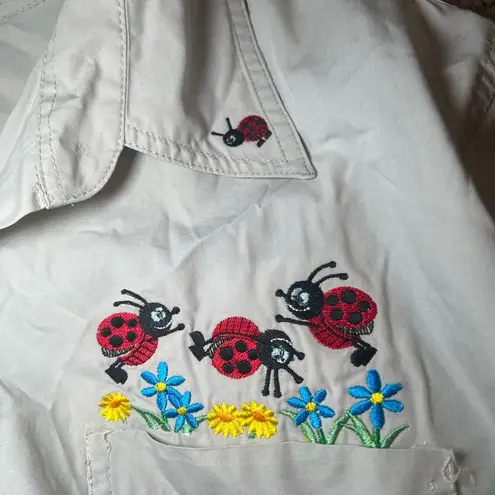 Brooks Bobbie  Vintage Embroidered Lady Bug Cotton Short Sleeve Shirt 22W/24W