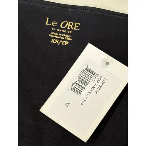 Le Ore Veneto Deep V Neck Long Sleeve Top in Black XSmall New Womens Crop Size XS