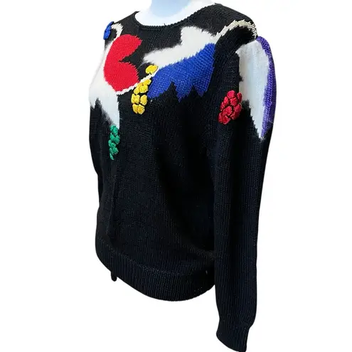 VTG Alexandria Sweater Womens Large Bold Color Block Angora 80s Statement Black - Image 3