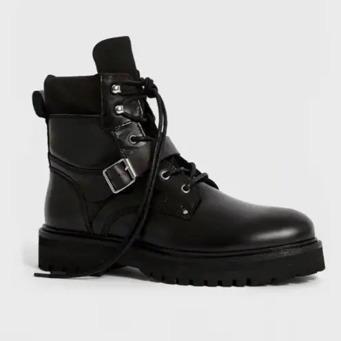 ALLSAINTS Paulina Black Leather Combat Boots Lug Sole