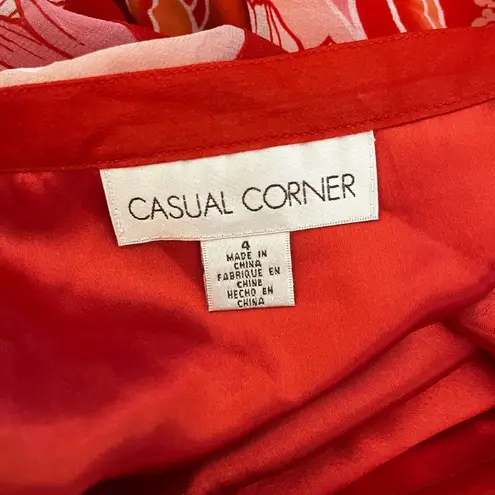 Vintage Y2K 100% Silk Handkerchief Hem Skirt Size 4 Red & Pink Floral