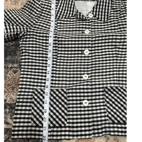SILKLAND Black White Gingham Check Button Front Blazer Jacket Pockets Size 4