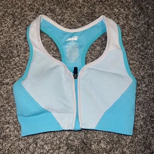 Avia Blue & White Zip Front Sports Bra Top - Size M