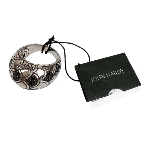 John Hardy Sterling Silver 925 Naga Lava Black Sapphire Dome Ring Cocktail .925