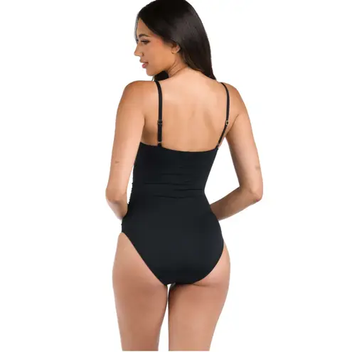 La Blanca NEW Island Goddess One Piece Swimsuit Black Medium Minimalist Luxe