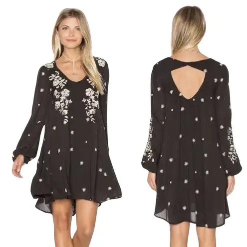 Free People  Dress Womens Medium Sweet Tennessee Mini Black Embroidered Boho