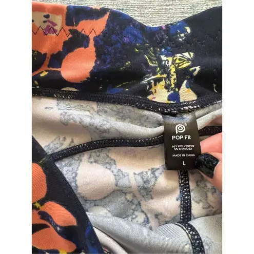 Popfit Blue Peach Floral Print Stella High Rise Leggings with Pockets Large