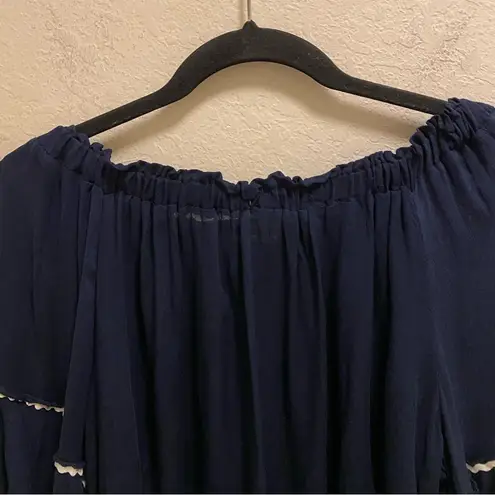 Surf Gypsy  Navy Blue Hold My Mimosa Boho Tiered Bell Sleeve Crop Top Size Small