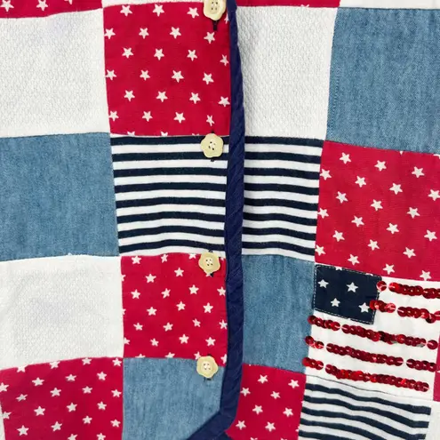 Victoria Jones Womens Vintage 90s Patriotic July 4 Americana Quilted Vest Size L Blue Size L