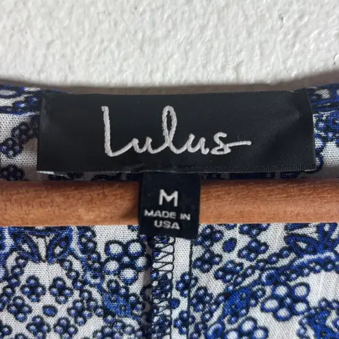 Lulus Mandala Daydream Medium Blue White Print Long Sleeve Maxi Dress Boho NWT