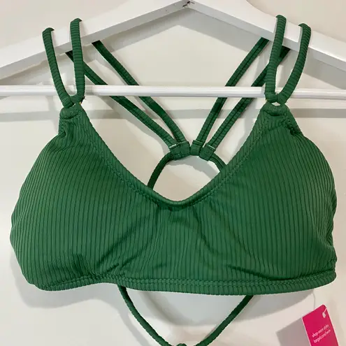 Xhilaration Women’s Strappy Tie Back Ribbed Bikini Top Olive Green NWT