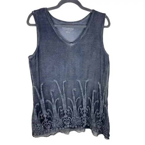 Soft Surroundings Gray Silk Crochet Sequin Flowy Sleeveless Tunic Blouse Size XS