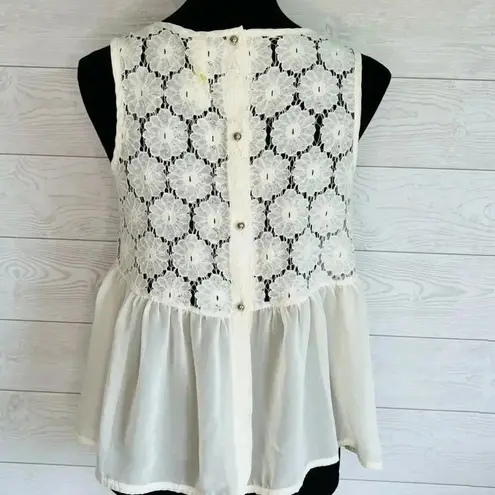 Bee Stitched cream sheer sleeveless top with back lace panel Size Small White