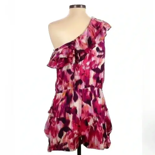 Bebe  | 100% Silk One Shoulder Chic Garden Floral Watercolor Print Romper Size S - Image 2