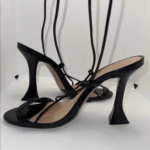 Schutz Arceli Black Patent Leather Ankle Wrap Sandals Heels Women’s 6.5