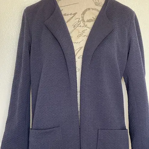 Harlowe $ Graham Harlowe & Graham Open Blazer Jacket Sz XS Blue Sides Zipper Seersucker Textured
