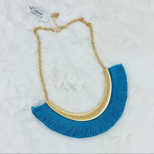 Anna & Ava  Fringe Bar Statement Necklace NWT Turquoise Blue Matte Gold