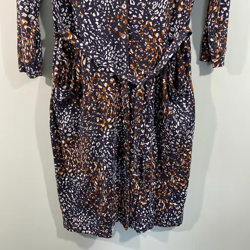 Garnet Hill Women Mixed Print Mavis Button Up Tie Waist Knit Dress Size S