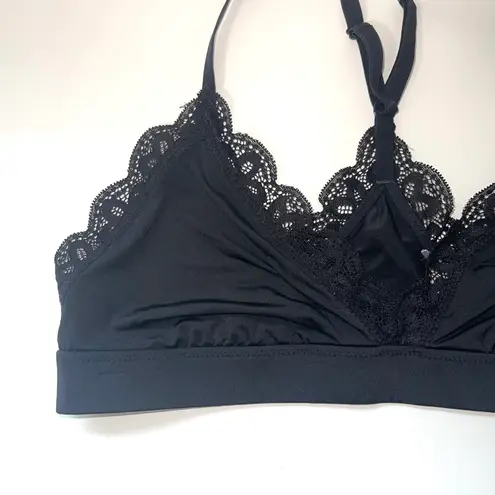 Aerie Black Satin Lace Trim Triangle Racerback Unlined Bralette