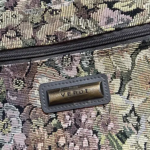 Vintage Suitcase Floral Tapestry Overnight Shoulder Bag Weekender Gray