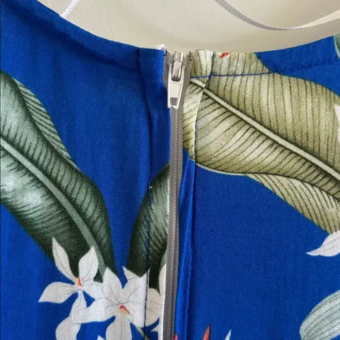 Aloha hut Hawaiian print tiered dress tropical floral Hawaii plumeria Blue Size XL