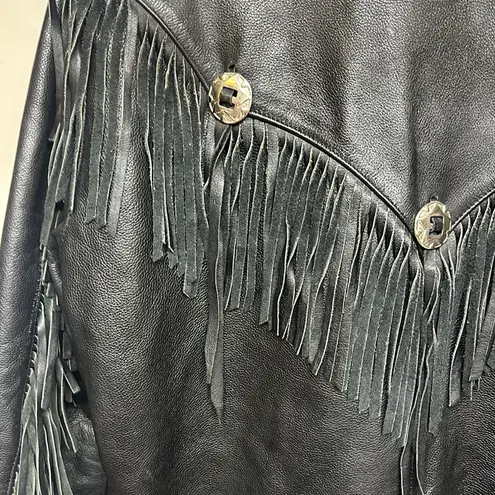 Vintage Wilson Black Leather Fringe Motorcycle Jacket Size undefined