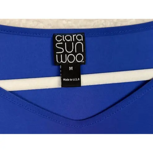 Clara Sun Woo Top Womens Medium Blue 3/4 Sleeve Split Hem Stretch Tunic USA