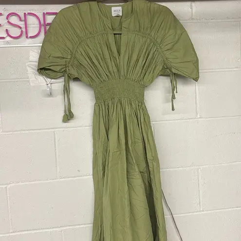 MISA Los Angeles Rtr sz small 4/6 Smocked Waist Marianna Dress green midi a-line