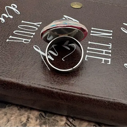 Adjustable Floral Statement Ring Stainless Steel Boho Y2K Blue