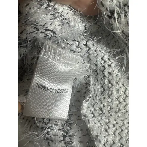 Once & Again NYC Gray White Fuzzy Stripe Cowl Neck Sweater M Size M