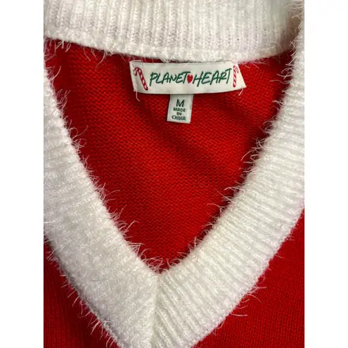 Planet Heart M Santa Sweater Dress Red White Striped Holiday Costume Pom Pom Size M
