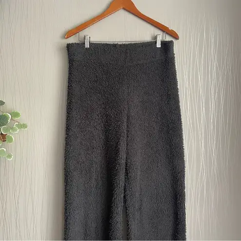 Aerie Fuzzy Wide-Leg Lounge Pants Charcoal Gray Elastic Waist Women's Size Large