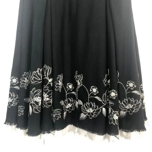 GNW Linen Blend Embroidered Skirt Womens 8 Cottagecore Boho Festival Party Beach Black