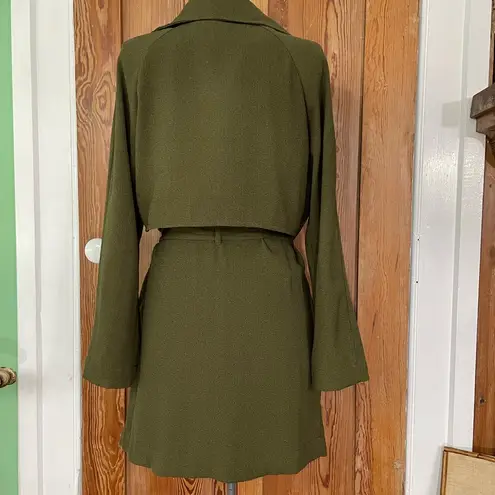 Sophie Rue Classic Lightweight Trendy Belted Lightweight Green Trench Coat Sz XL