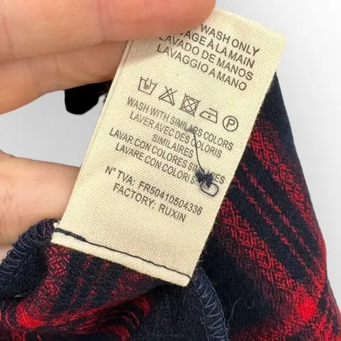 FRNCH Paris Plaid Belted Cropped Jacket Notch Lapel Classic Red Blue Small