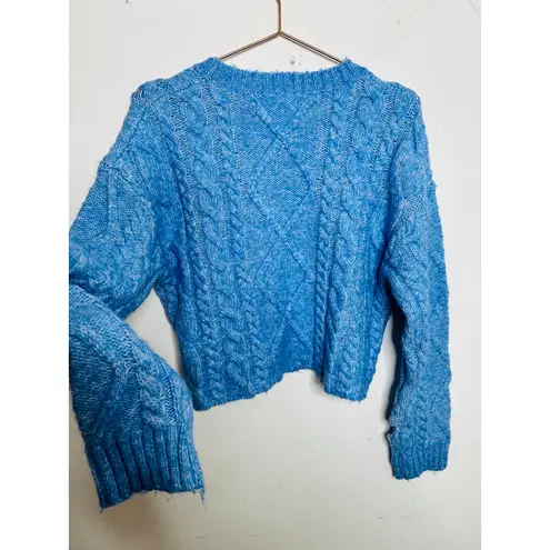 Rachel Parcell Baby Blue Cable Knit Long Sleeve Crewneck Sweater size Small