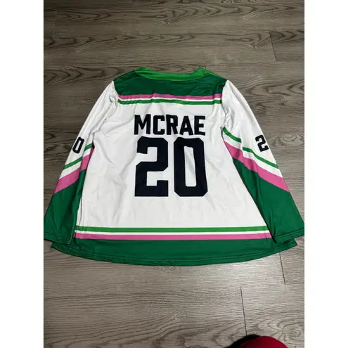 T8 McRae Tate Long Sleeve Jersey Style Shirt Top White Green Pink Size Medium 20