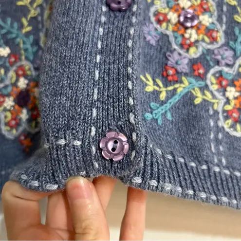 Vintage Alfred Dunner Flower Embroidered Short Sleeve Shirt Sweater Cottagecore Blue Size XL