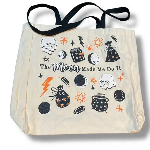 Spirit Halloween Tote Bag Moon Made Me Do It Cauldron Skull Canvas Witch Cream