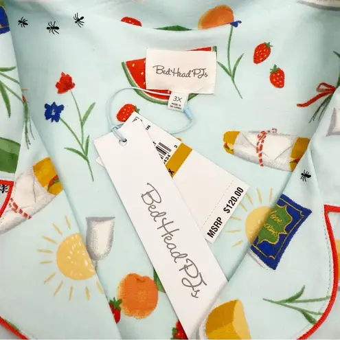 BedHead Pajamas PJs Garden Grazing Brunch Picnic Organic Cotton Jersey Pajamas Blue Size 3X