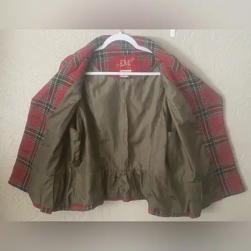 Live a Little LAL Plaid Swing Jacket Red Gray Green Button Wool-Blend Cropped XL